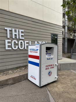 donation bin in front of east building 3