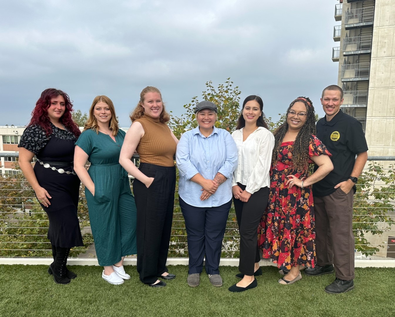 Seventh ResLife Prostaff team on the east terrace with the ocean in the background